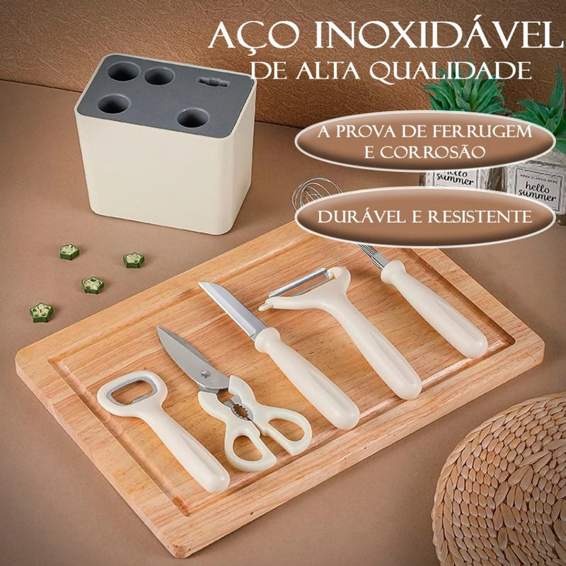 Conjunto de utensílios de cozinha de aço inoxidável, descascador de frutas e vegetais, utensílios multifuncionais.