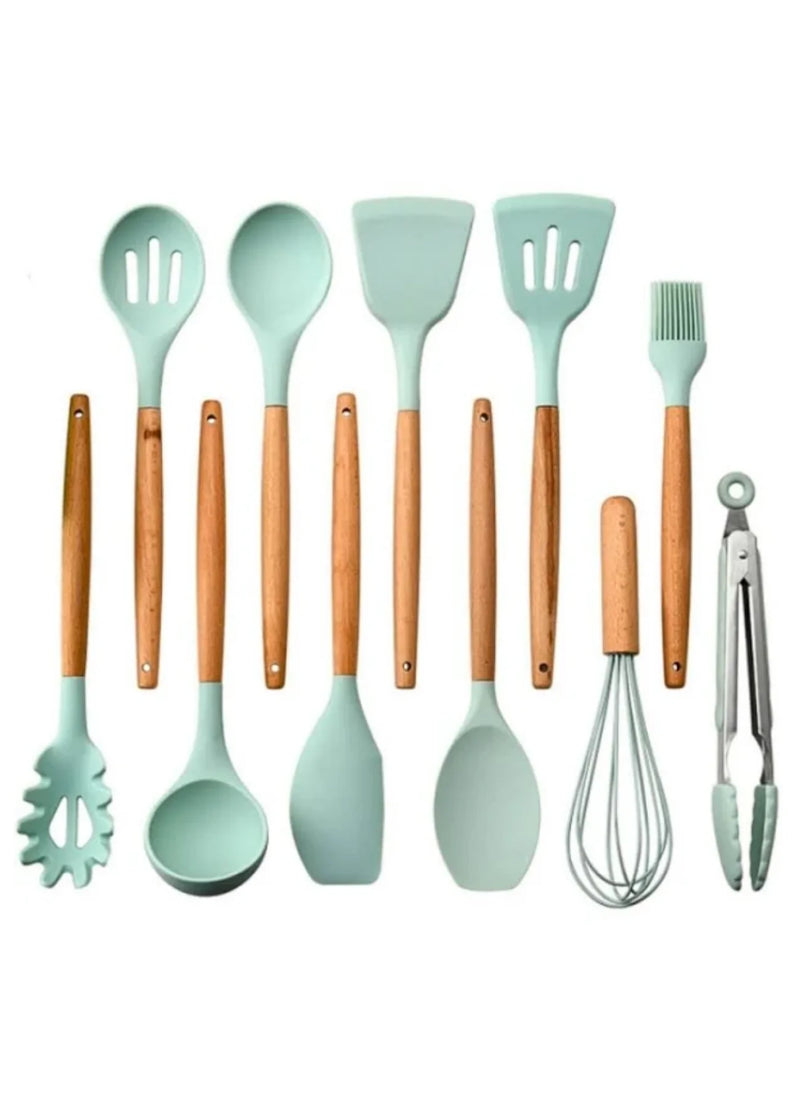 Kit de utensílios de cozinha de madeira, conjunto de silicone para culinária, não derrete