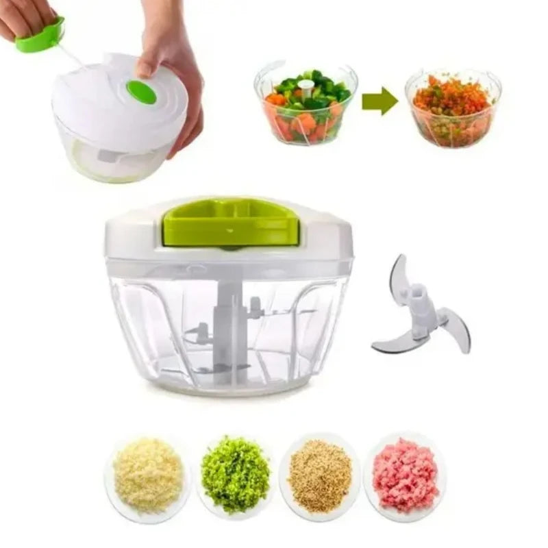 Processador e Triturador Manual de Alimentos com 3 Laminas - 500 ml.