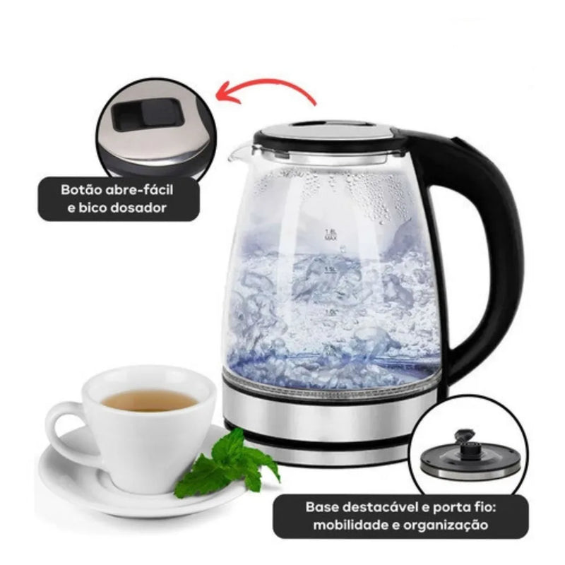 Chaleira elétrica, aquecedor elétrico, café, chás, aço inoxidável, vidro - Tecnologia de precisão para aquecimento rápido e seguro.