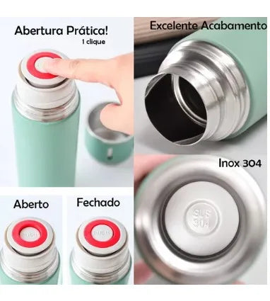 Kit de canecas + Xícaras para Bebidas Fria ou Quente com Garrafa Térmica Vacuum Bottle em Inox 500ml .