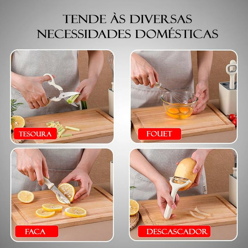 Conjunto de utensílios de cozinha de aço inoxidável, descascador de frutas e vegetais, utensílios multifuncionais.