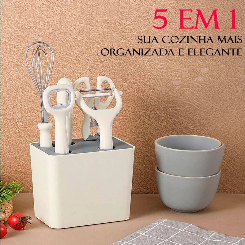 Conjunto de utensílios de cozinha de aço inoxidável, descascador de frutas e vegetais, utensílios multifuncionais.