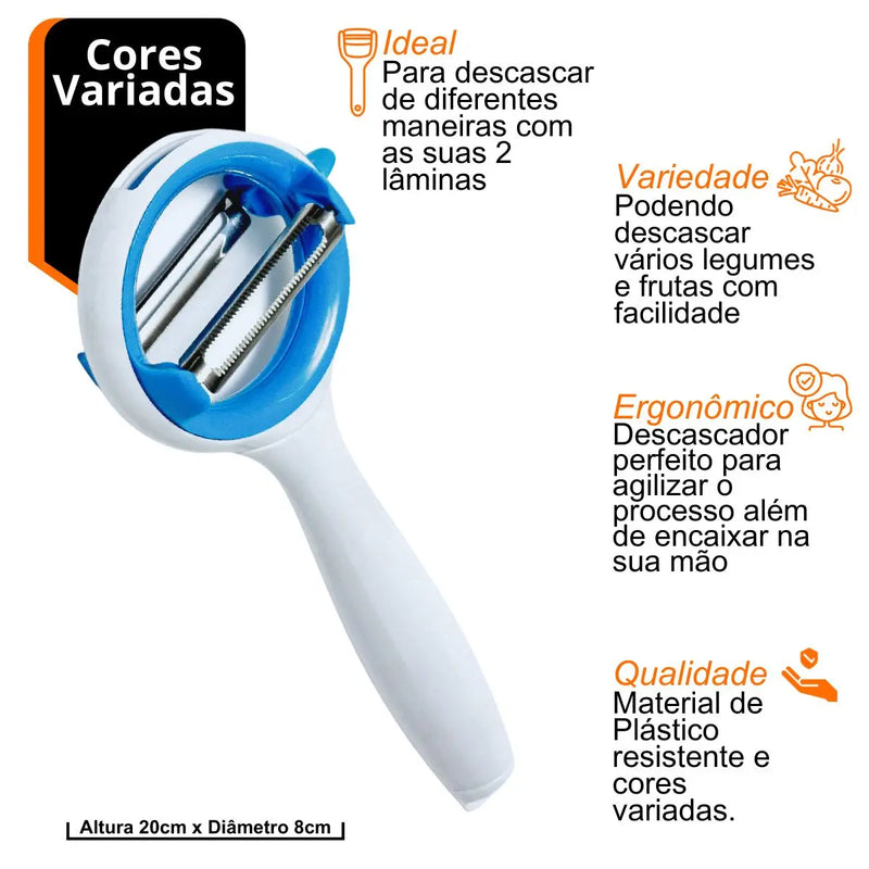 Descascador, Fatiador e Ralador Multifuncional de Legumes, Frutas Alimentos  e Cozinha com 2 Lâminas.