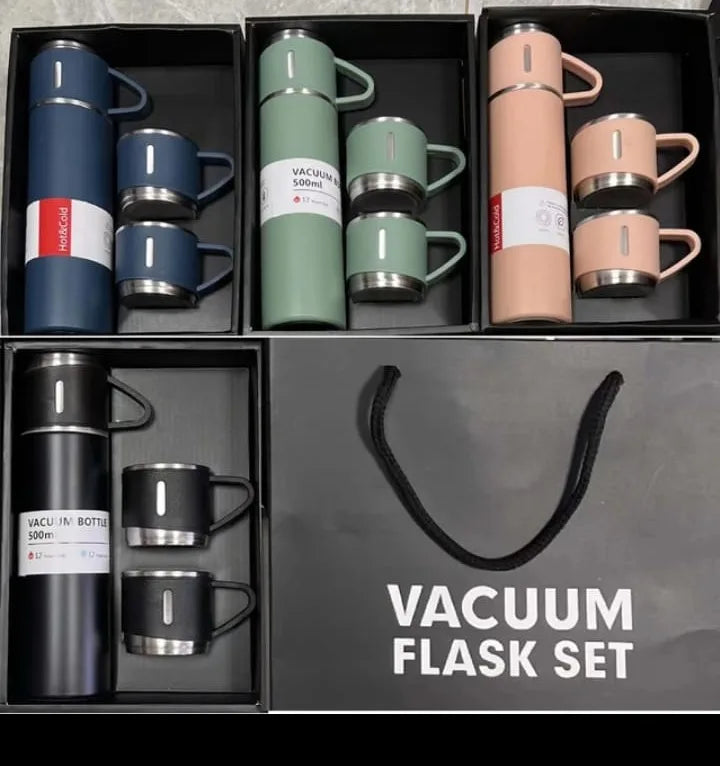 Kit de canecas + Xícaras para Bebidas Fria ou Quente com Garrafa Térmica Vacuum Bottle em Inox 500ml .