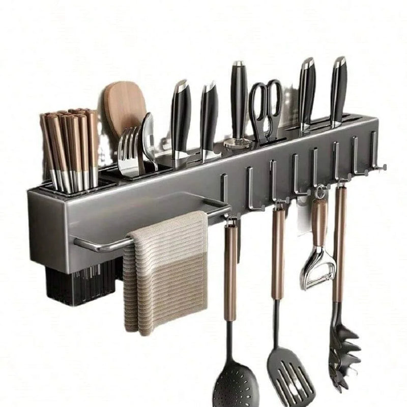 Organizador para Cozinha de Prateleira de Parede - Armazenamento de Especiarias - Rack Porta Facas, para Temperos suporte para Pauzinhos, Colher. Compacto e Prático.