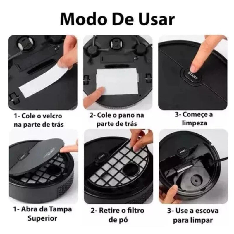 Aspirador de pó, Robô inteligente: varre, aspira, passa pano, limpeza automática, limpeza doméstica, silencioso.