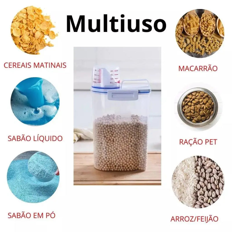 Pote Hermético com Copo Medidor Bico Dosador 2L Cozinha Mantimentos Multiuso Lavanderia