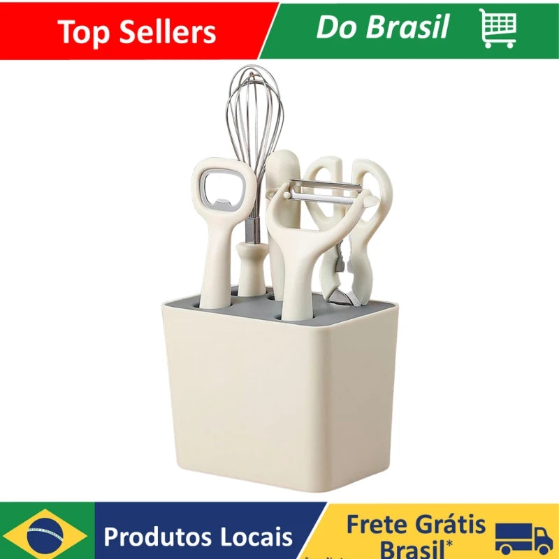 Conjunto de utensílios de cozinha de aço inoxidável, descascador de frutas e vegetais, utensílios multifuncionais.