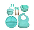 Conjunto Kit de Alimentação para Bebês de Silicone 8 Peças Prato Babador Copo Tigela Talheres Bebê Criança