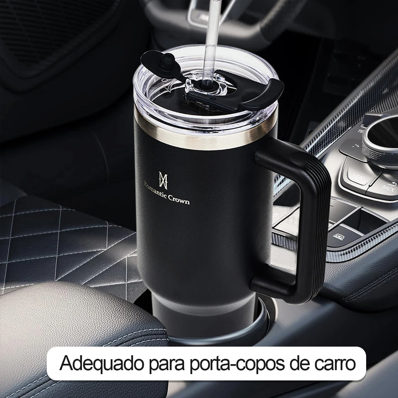 Copo térmico de aço inoxidável 304 da Romantic Crown com canudo, copo térmico a vácuo, garrafa térmica de água, caneca de 40 onças