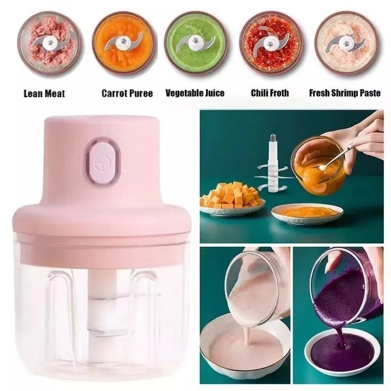 Mini Processador Triturador De Alimentos Para Legumes, Alho, Gengibre - Sem Fio - Elétrico 250ML