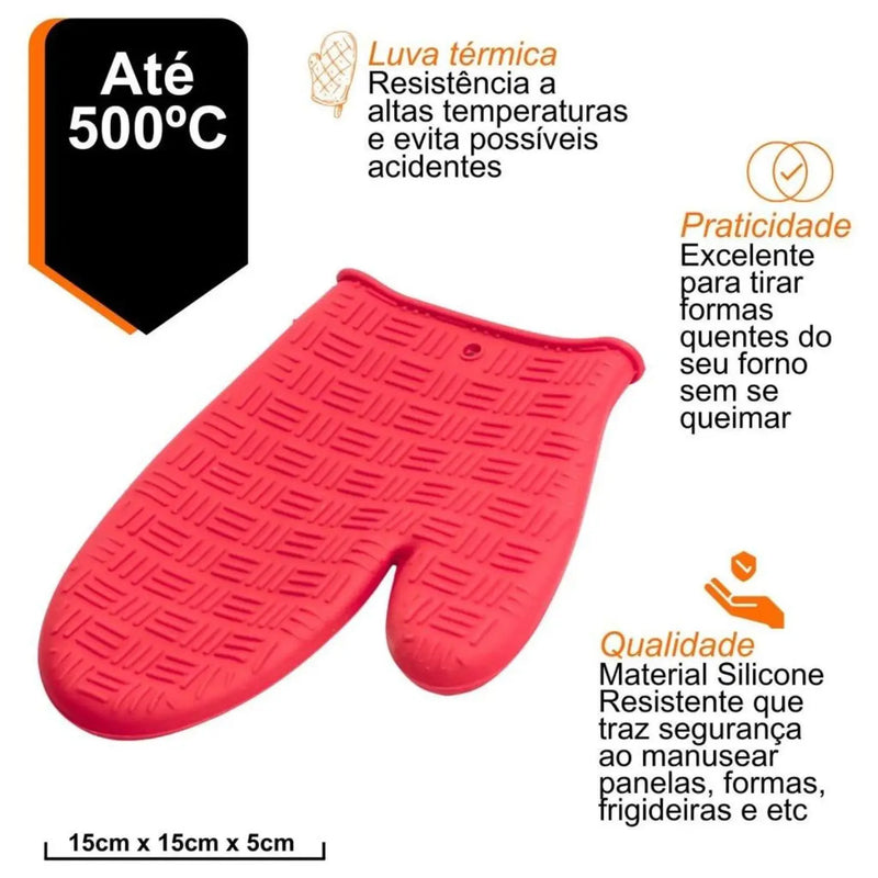 Luva térmica de silicone SHERPA vermelha e laranja para fogão a fogo, cozinha, churrasco, resistente a altas temperaturas, resistente ao calor, segurança e qualidade