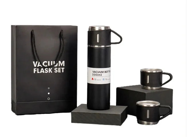 Kit de canecas + Xícaras para Bebidas Fria ou Quente com Garrafa Térmica Vacuum Bottle em Inox 500ml .