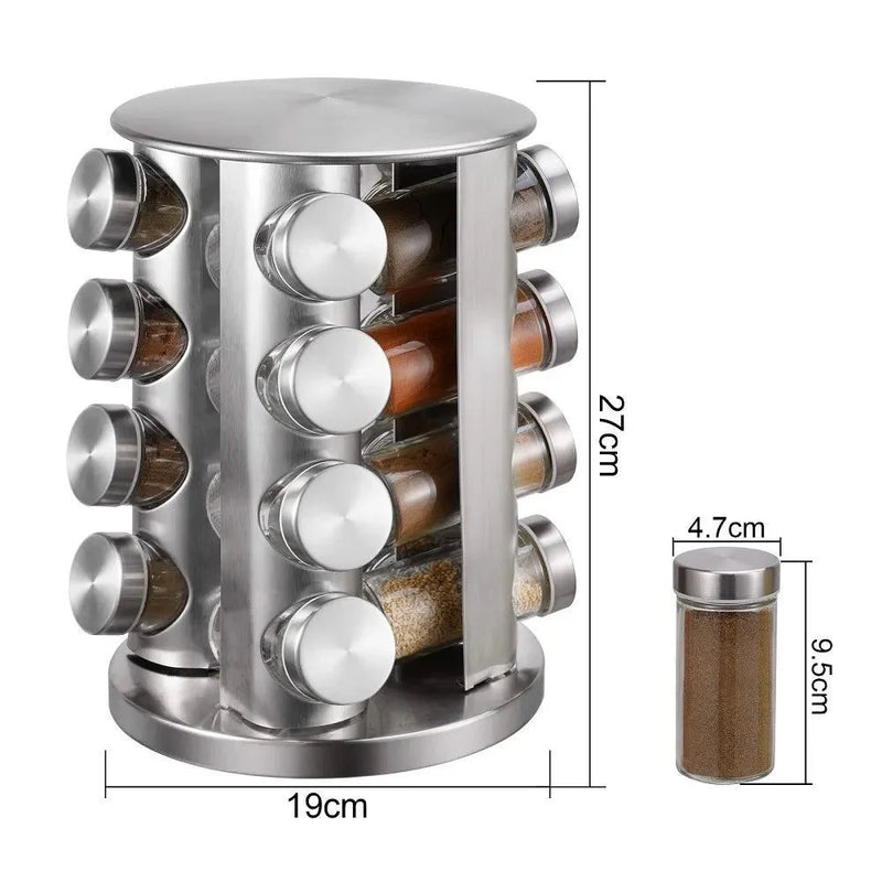 16 potes multiuso redondos de aço inoxidável com porta de vidro para especiarias para sua organização de armazenamento de cozinha