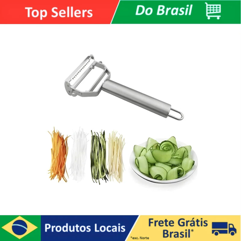 Descascador E Kit de ferramentas x3 Para Frutas e Legumes - Lâmina Dupla - Em Aço Inoxidável