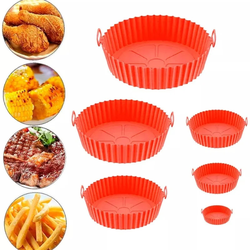 Formas Airfryer com Tamanhos Variados de Silicone Antiaderente para Micro-ondas - Lavável Com Alça -  Kit com 6 formas.