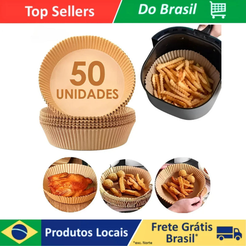 Forma/Tapete de Airfryer descartável e Antiaderente, com forma Redonda e Quadrada, para Cozimento - Papel Fritadeira para Cozimento Protetor Forro  50uni