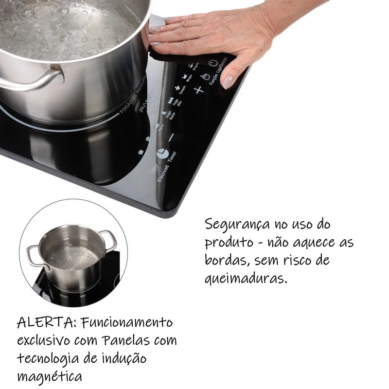 Cooktop de Indução Panda Plus Cheff Gourmet - 1 Boca 2000W, Preto Bivolt, Portátil e Compacto, com Controle de Temperatura