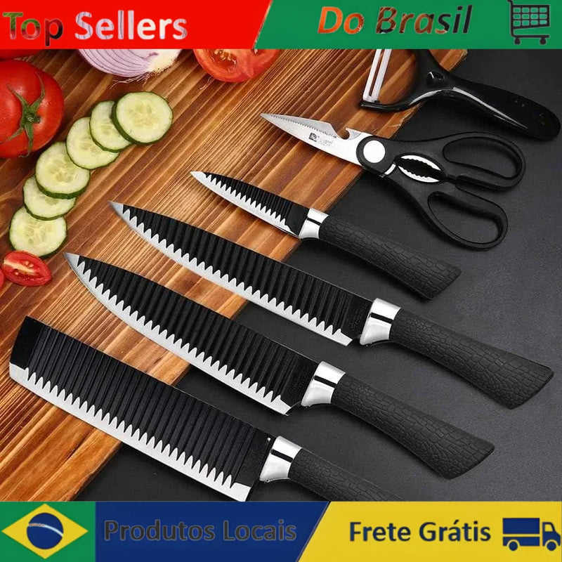 Kit completo de facas de cozinha profissionais de alta qualidade para preparação e corte - Conjunto Premium.