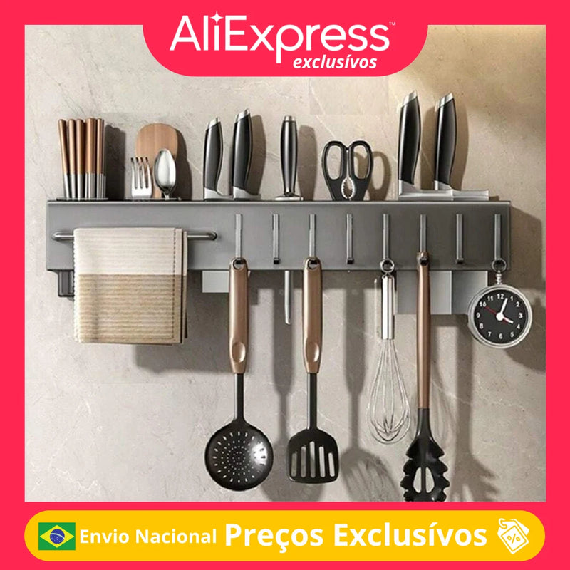 Organizador para Cozinha de Prateleira de Parede - Armazenamento de Especiarias - Rack Porta Facas, para Temperos suporte para Pauzinhos, Colher. Compacto e Prático.