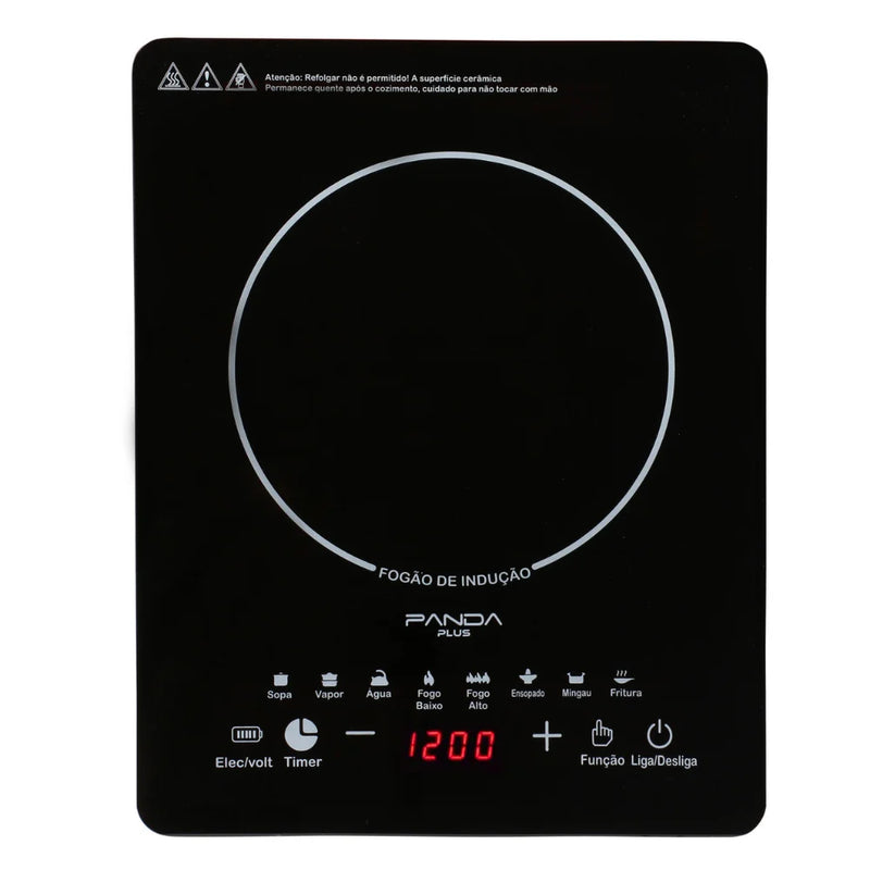 Cooktop de Indução Panda Plus Cheff Gourmet - 1 Boca 2000W, Preto Bivolt, Portátil e Compacto, com Controle de Temperatura