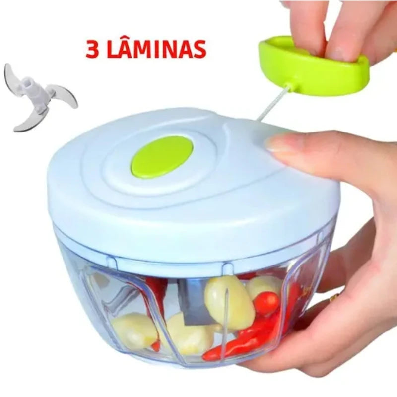 Processador e Triturador Manual de Alimentos com 3 Laminas - 500 ml.