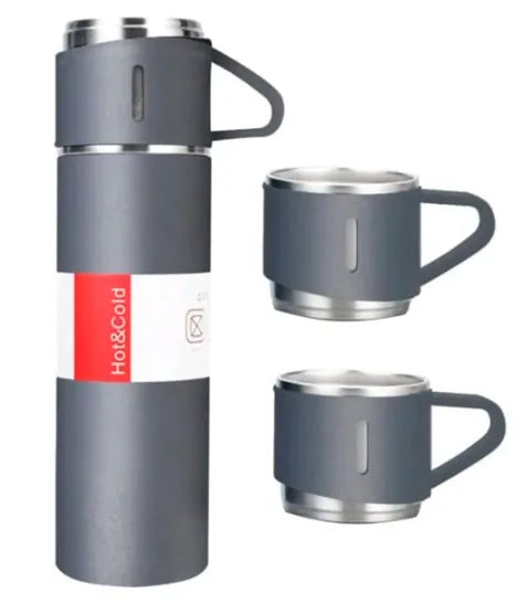 Kit de canecas + Xícaras para Bebidas Fria ou Quente com Garrafa Térmica Vacuum Bottle em Inox 500ml .