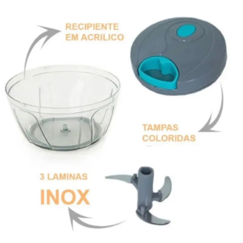 Processador de alimentos manual multiuso Premium 3 lâminas Inox