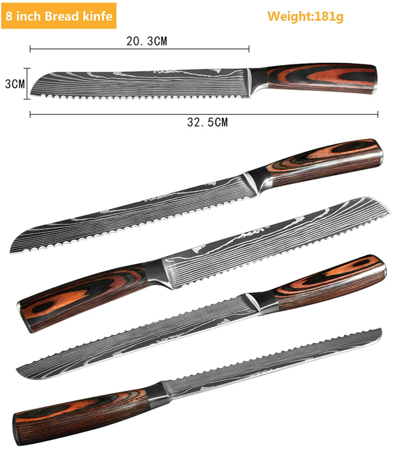 Faca de chef japonesa profissional, facas de cozinha, Santoku, utilitário para fatiar pão, cutelo de carne, açougueiro, faca de cozinha de aço inoxidável