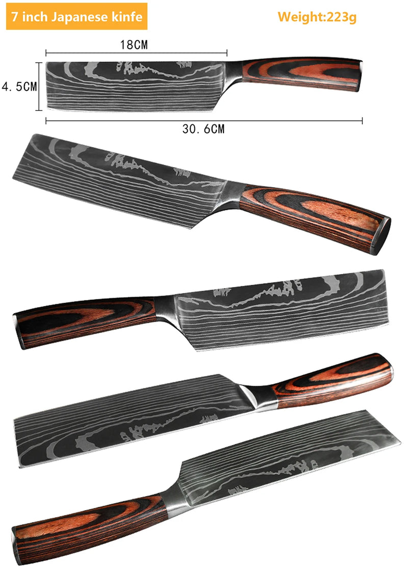 Faca de chef japonesa profissional, facas de cozinha, Santoku, utilitário para fatiar pão, cutelo de carne, açougueiro, faca de cozinha de aço inoxidável