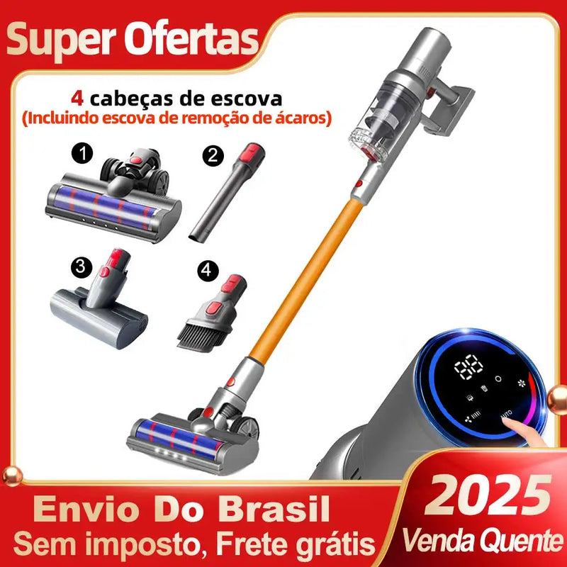 Aspirador de pó portátil sem fio, tela sensível ao toque, sensor de poeira inteligente, controle automático de velocidade para limpeza de carpetes e camas em casa.