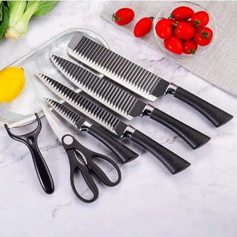 Conjunto de Facas e ferramentas Black Wave de aço inoxidável para chefs  - 6 PCs.