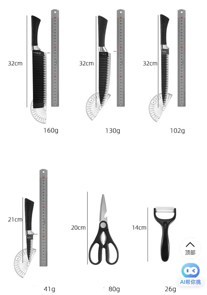 Conjunto de Facas e ferramentas Black Wave de aço inoxidável para chefs  - 6 PCs.