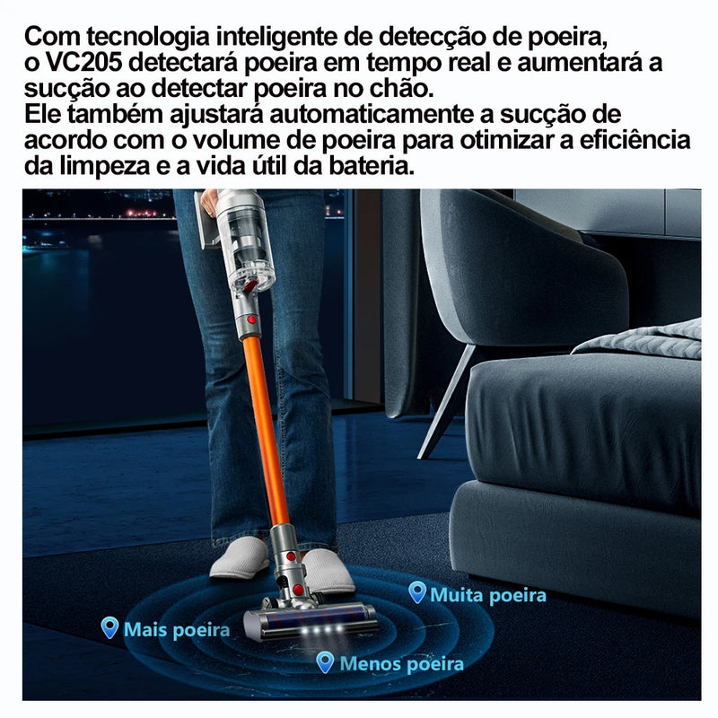 Aspirador de pó portátil sem fio, tela sensível ao toque, sensor de poeira inteligente, controle automático de velocidade para limpeza de carpetes e camas em casa.