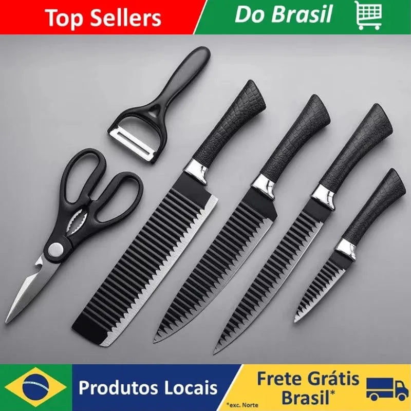 Conjunto de Facas e ferramentas Black Wave de aço inoxidável para chefs  - 6 PCs.