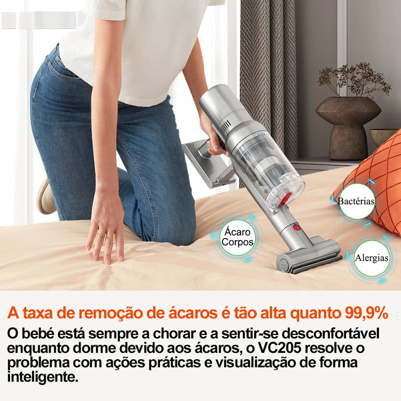 Aspirador de pó portátil sem fio, tela sensível ao toque, sensor de poeira inteligente, controle automático de velocidade para limpeza de carpetes e camas em casa.